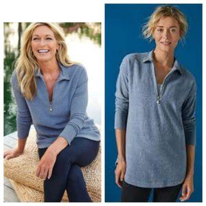 Soft Surroundings Adalyn Large Pullover Sweatshirt Jacket Sherpa Blue 1/2 Zip